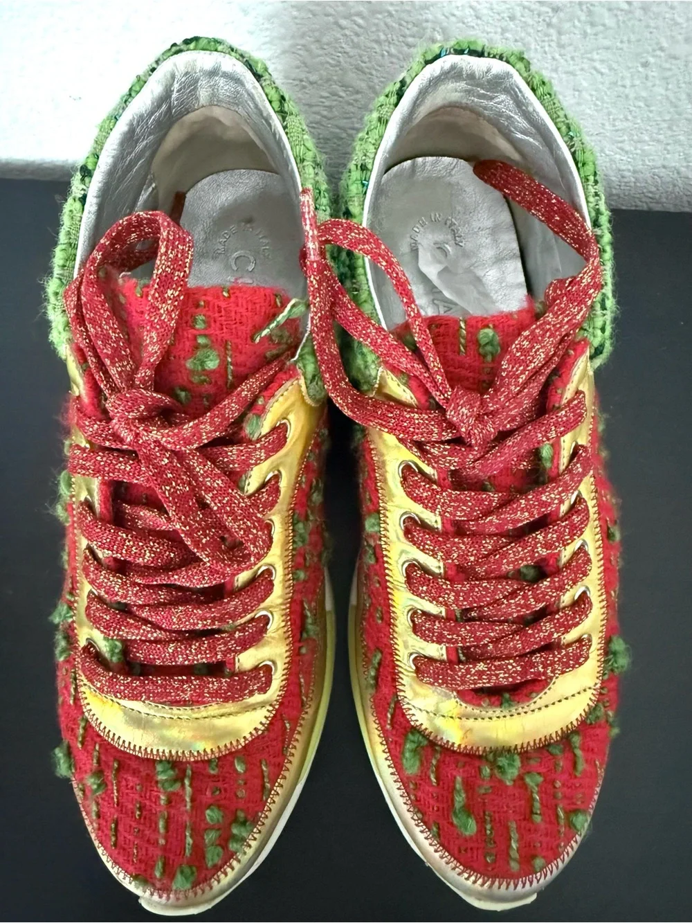 CHANEL Multicolor Tweed Leather CC Low Top Sneakers